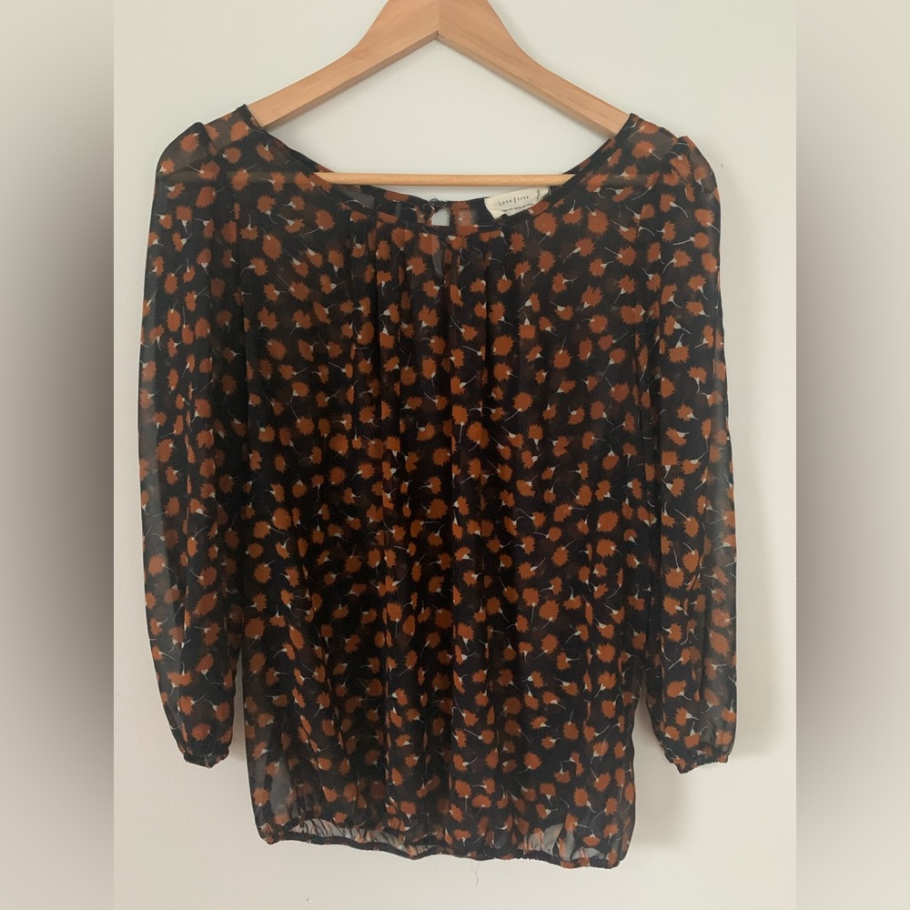 Love Tree blouse navy blue and orange floral